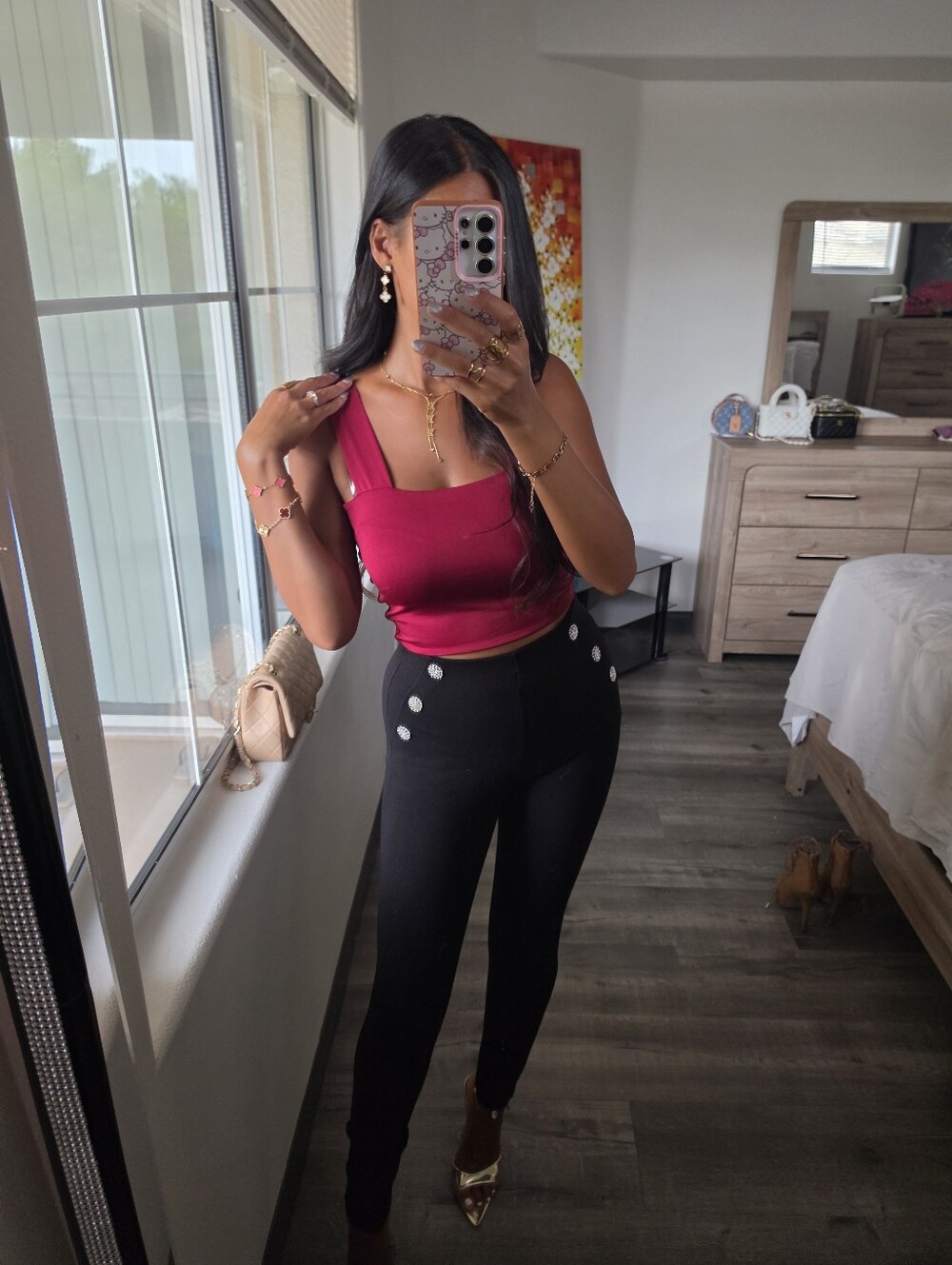 High-Waist Black Embellished Leggings Very Stretchy